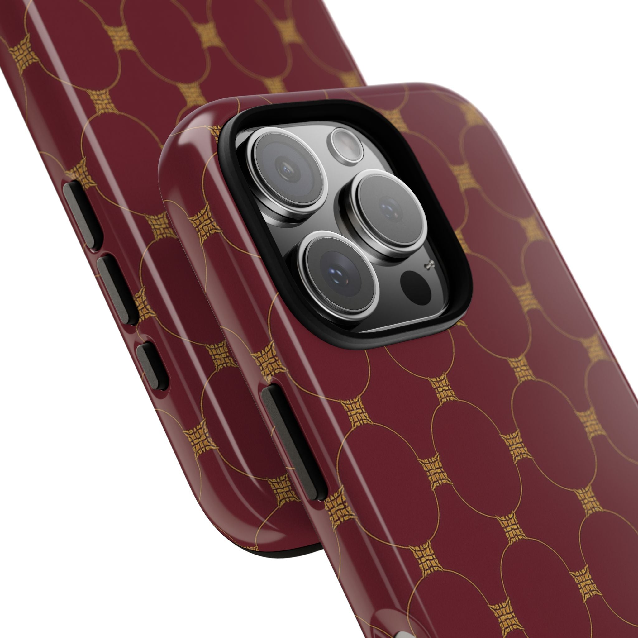 Luxury Geometric Phone Case — GIORMA™ Burgundy & Gold Circle Pattern Hard Shell
