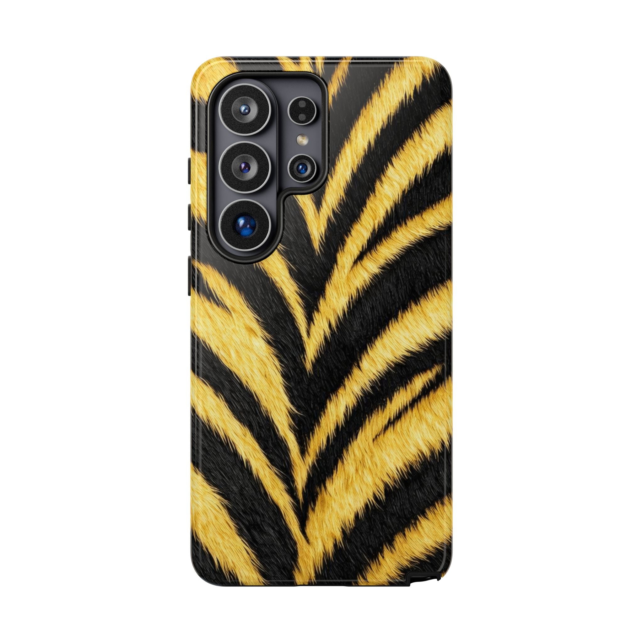 Tiger Stripe Print Phone Case – Bold Gold & Black Safari Pattern Glossy Hard Shell