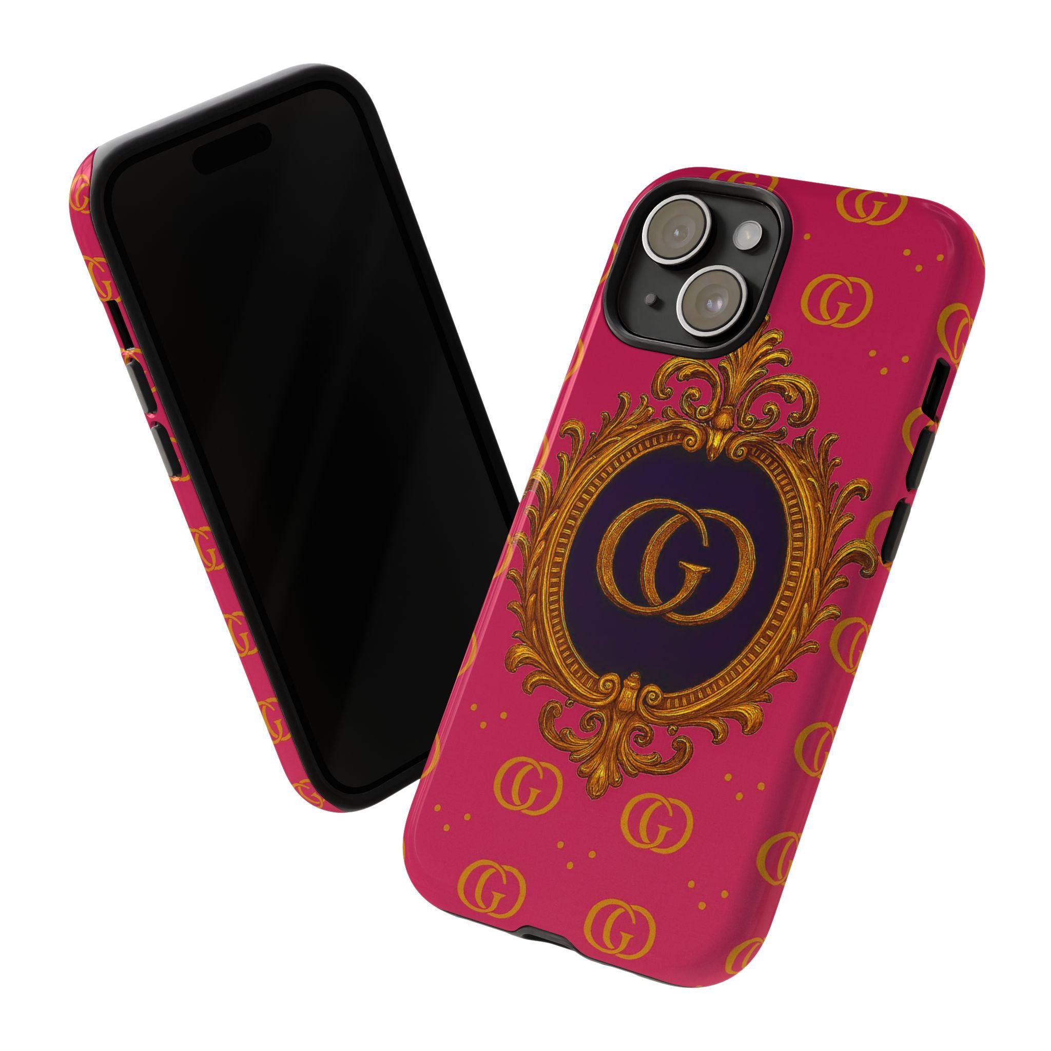 Luxury Pink Monogram Phone Case – GIORMA™ Gold Crest Designer‑Inspired Hard Shell