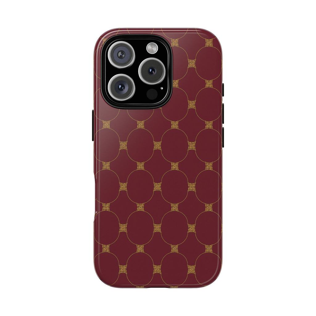 Luxury Geometric Phone Case — GIORMA™ Burgundy & Gold Circle Pattern Hard Shell
