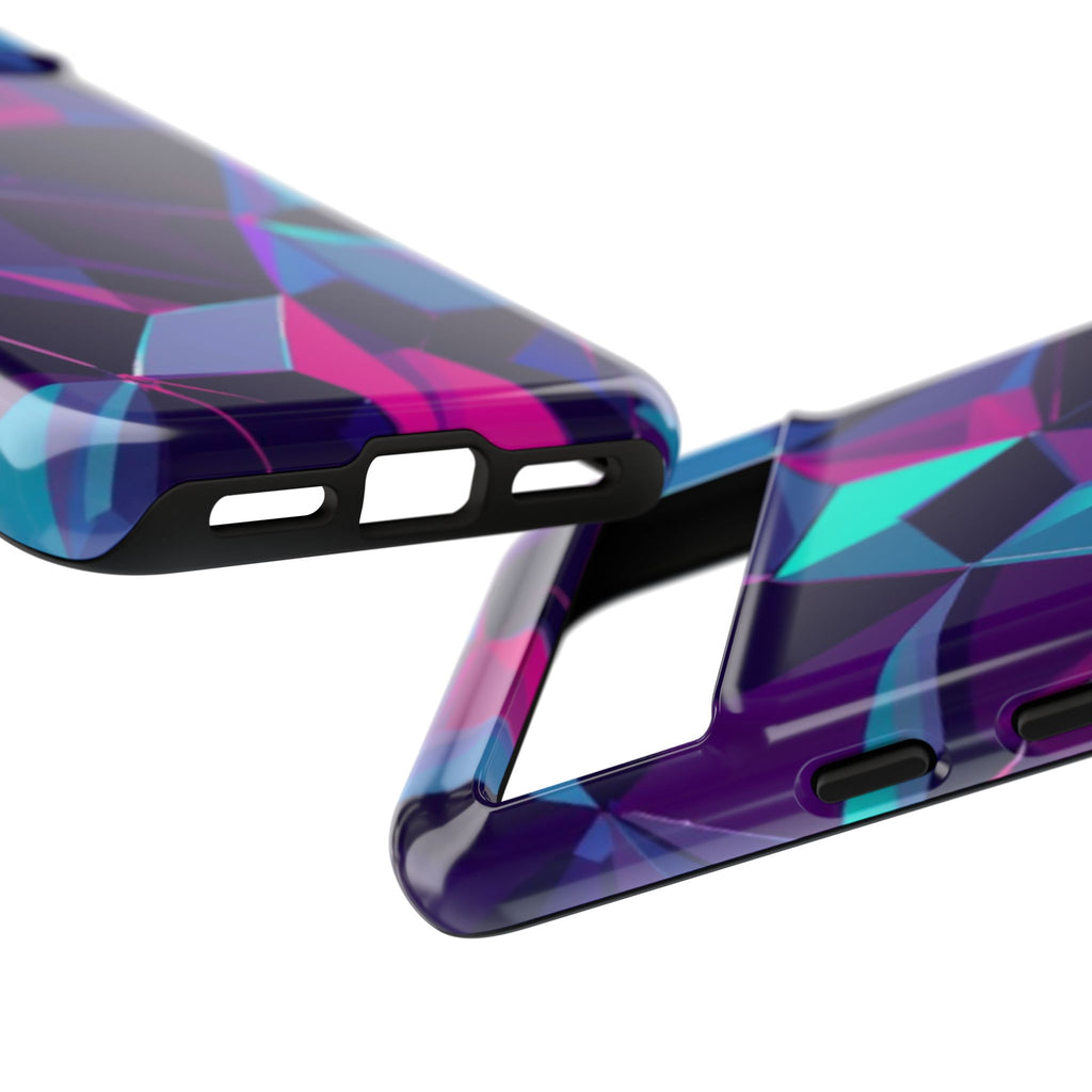 Geometric Neon Prism Phone Case – Purple & Blue Abstract Pattern Hard Shell