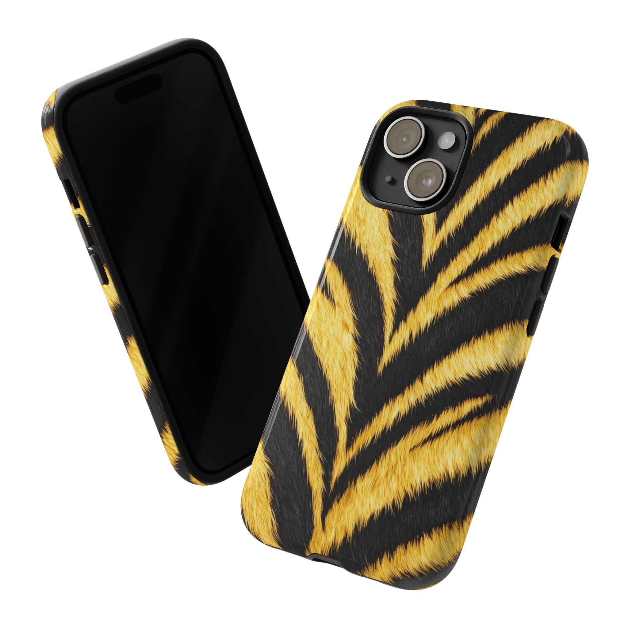 Tiger Stripe Print Phone Case – Bold Gold & Black Safari Pattern Glossy Hard Shell