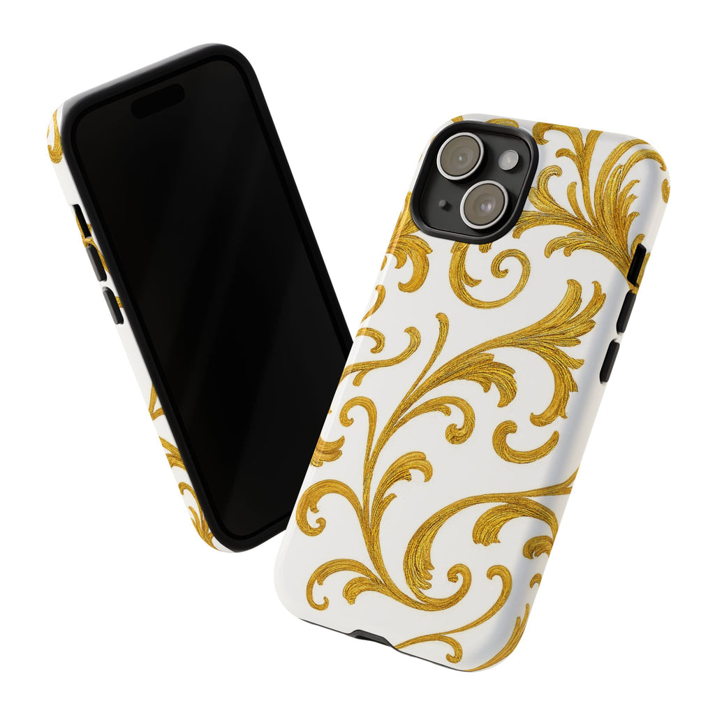 Luxury Baroque Gold Scroll Phone Case – GIORMA™ Ornate Glossy Hard Shell