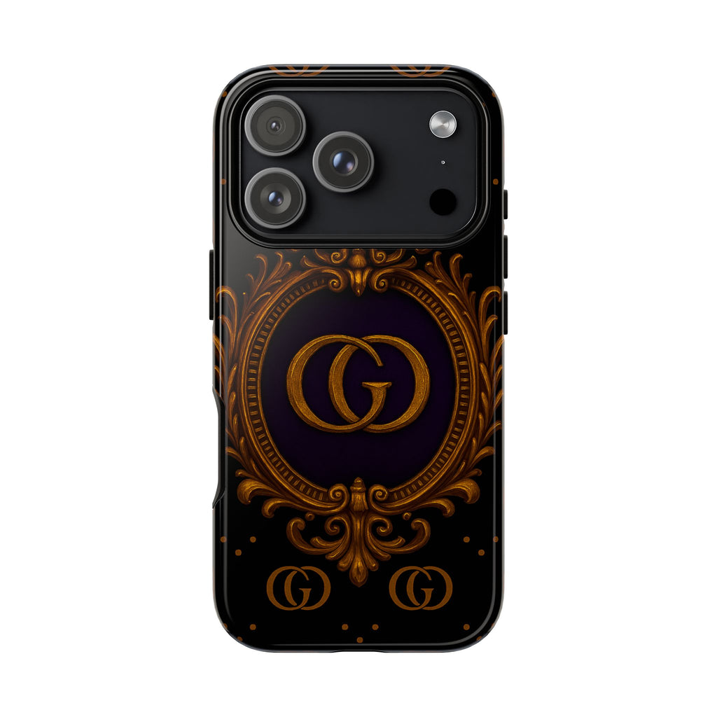 Luxury Ornate Monogram Phone Case – GIORMA™ Gold Emblem Baroque Glossy Hard Shell