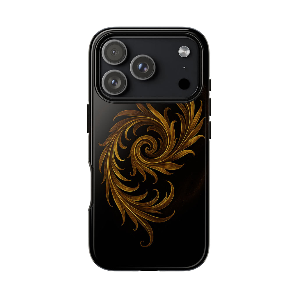 Luxury Gold Ornamental Phone Case – Black Baroque Swirl Glossy Hard Shell