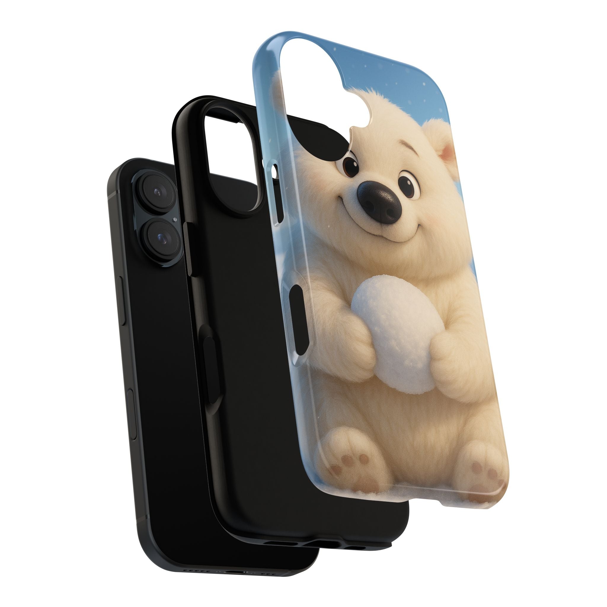 Cute Polar Bear Phone Case – Kawaii Winter Snowball Cartoon Blue Glossy Hard Shell