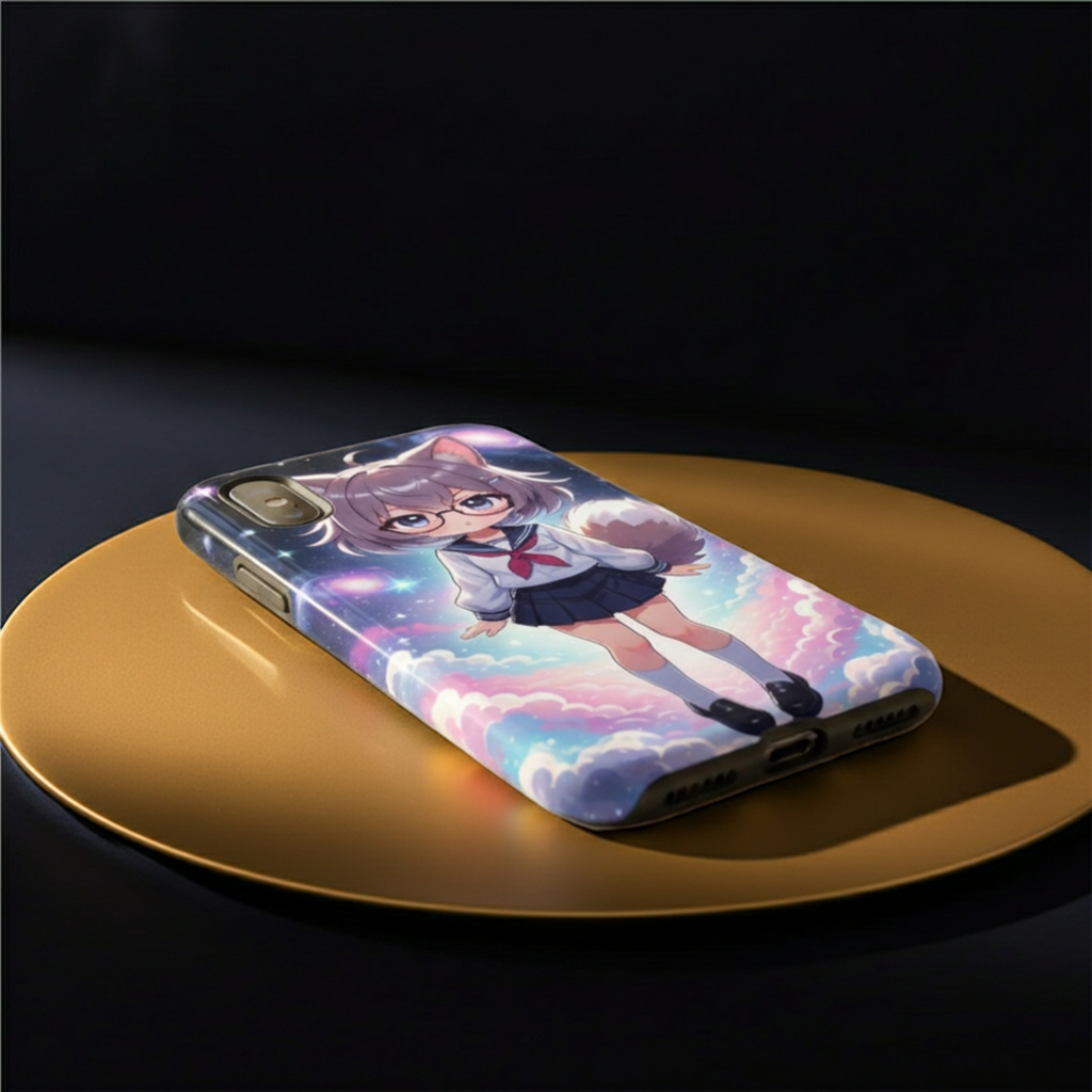 Anime Chibi Girl Phone Case – Kawaii Cosmic Cat‑Ear Character Glossy Hard Shell