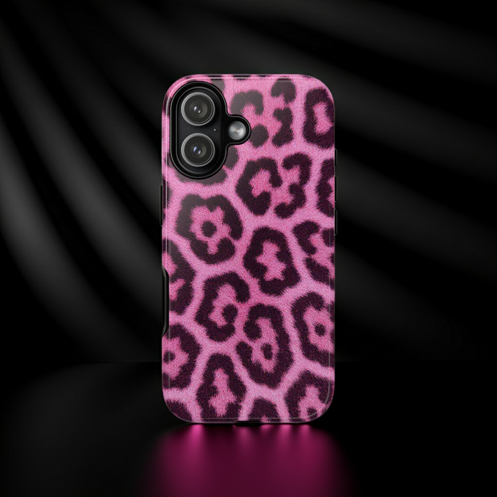 Pink Leopard Phone Case – Safari Aesthetic Glossy Print Hard Shell