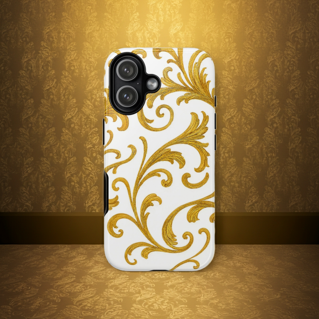 Luxury Baroque Gold Scroll Phone Case – GIORMA™ Ornate Glossy Hard Shell