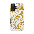 Luxury baroque gold scroll phone case with ornate GIORMA black and gold glossy design
