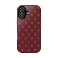 Luxury geometric phone case with burgundy and gold circle pattern in glossy GIORMA hard shell design
