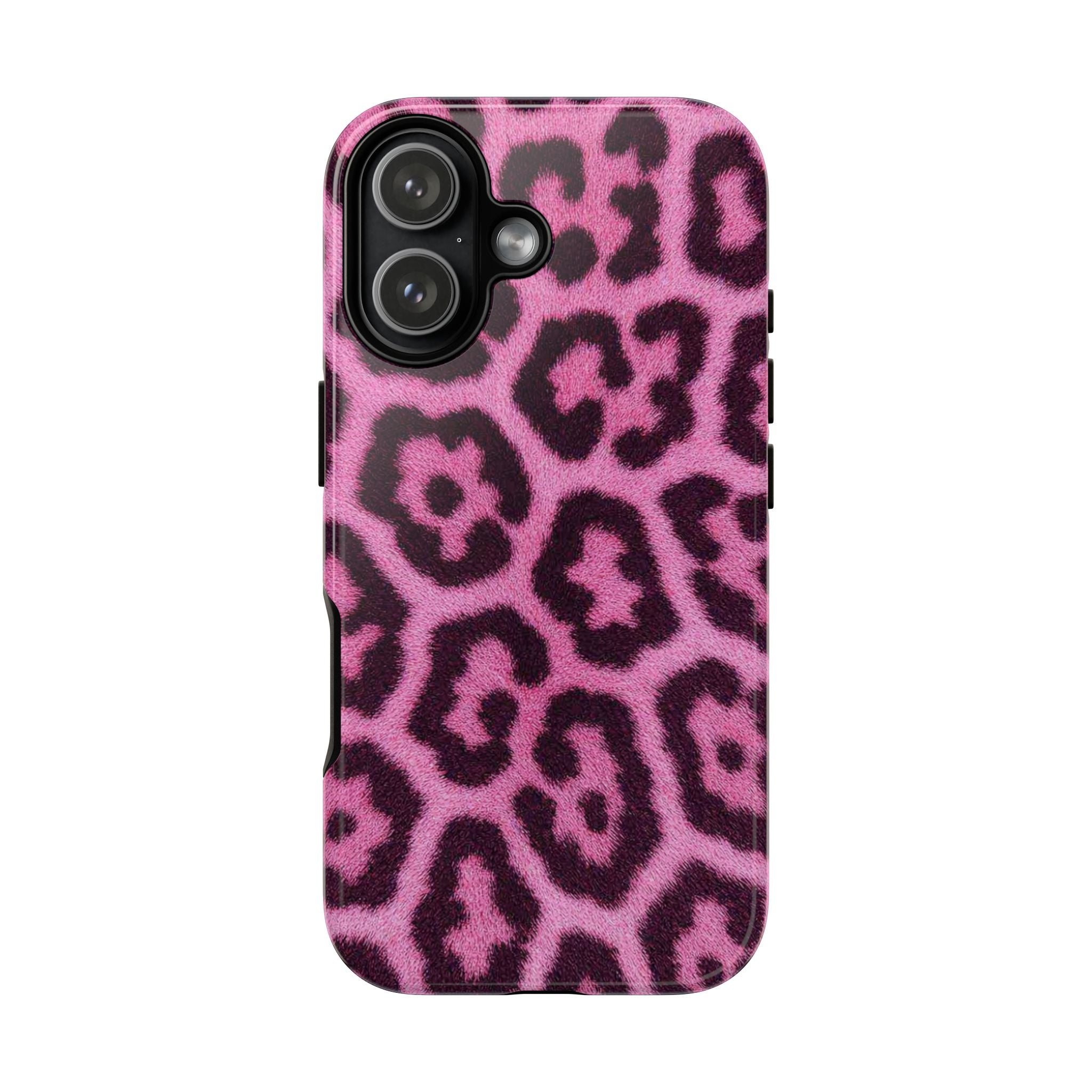 Phone case with pink and black Pink leopard phone case with safari aesthetic glossy print design
