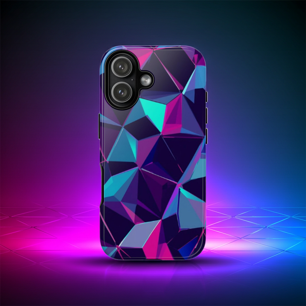 Geometric Neon Prism Phone Case – Purple & Blue Abstract Pattern Hard Shell