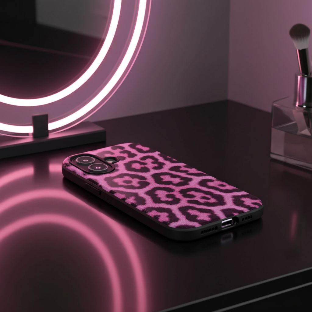 Pink Leopard Phone Case – Safari Aesthetic Glossy Print Hard Shell