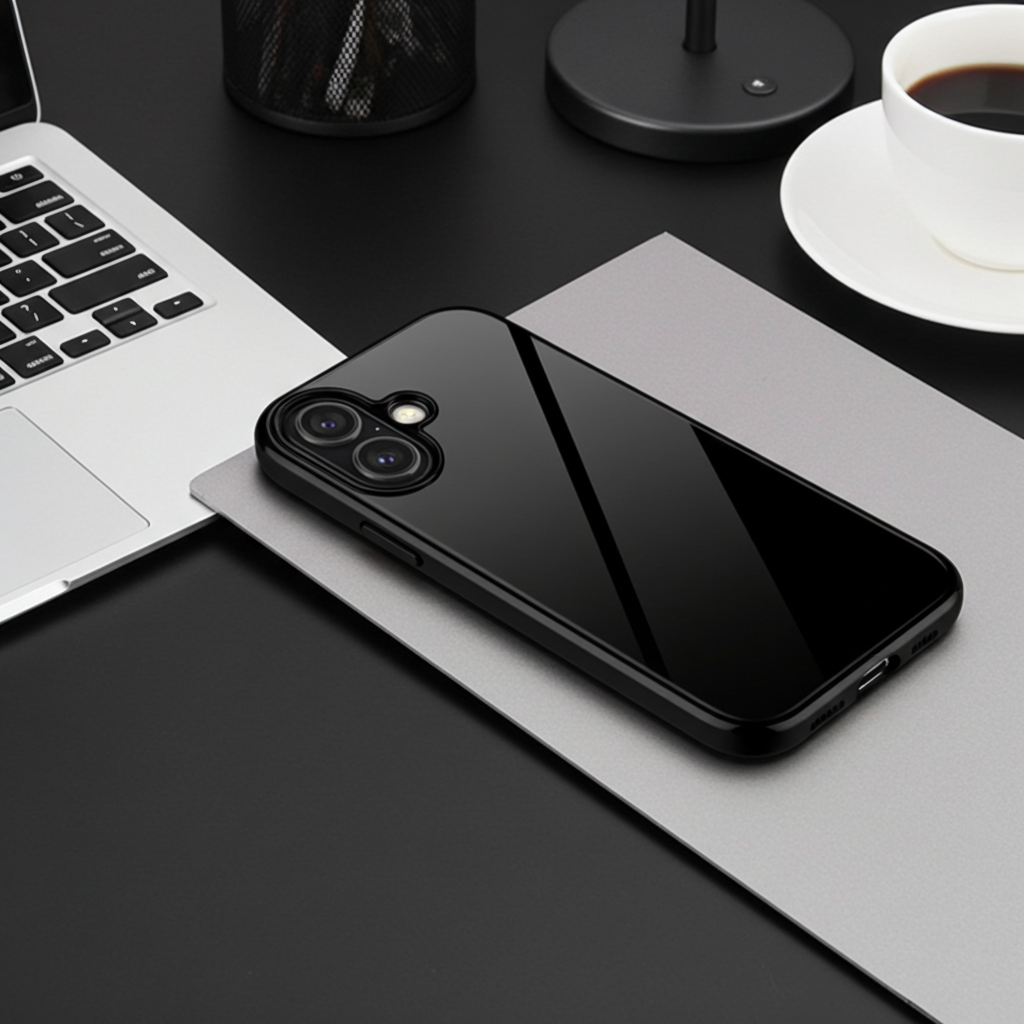 Glossy Black Phone Case | Durable Solid Color Hard Shell