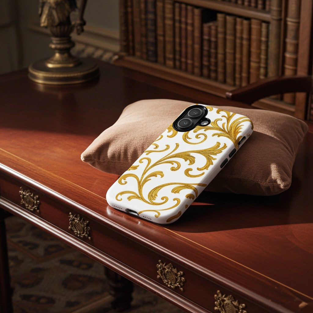 Luxury Baroque Gold Scroll Phone Case – GIORMA™ Ornate Glossy Hard Shell