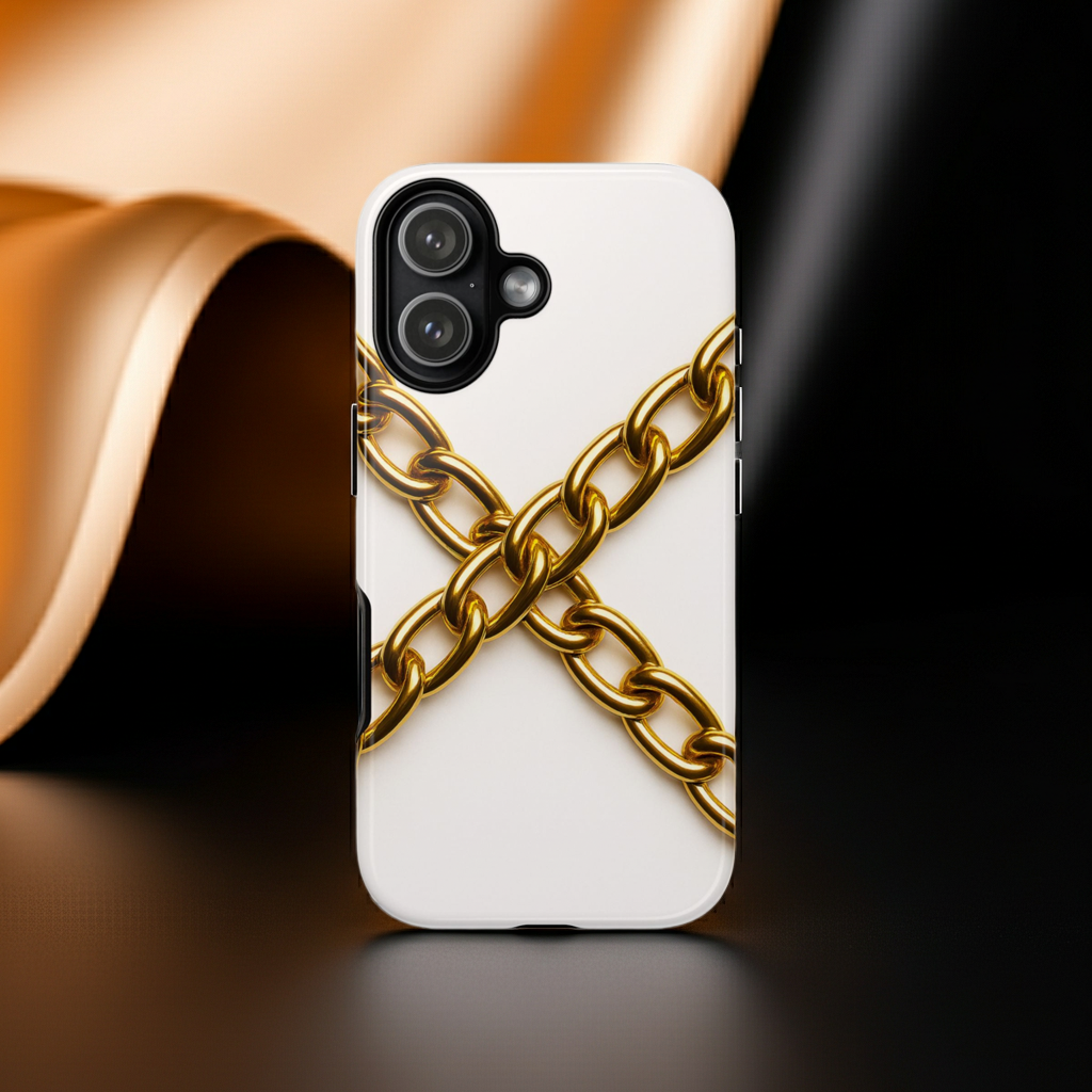 Luxury Gold Chain Phone Case – GIORMA™ White Aesthetic Glossy Hard Shell
