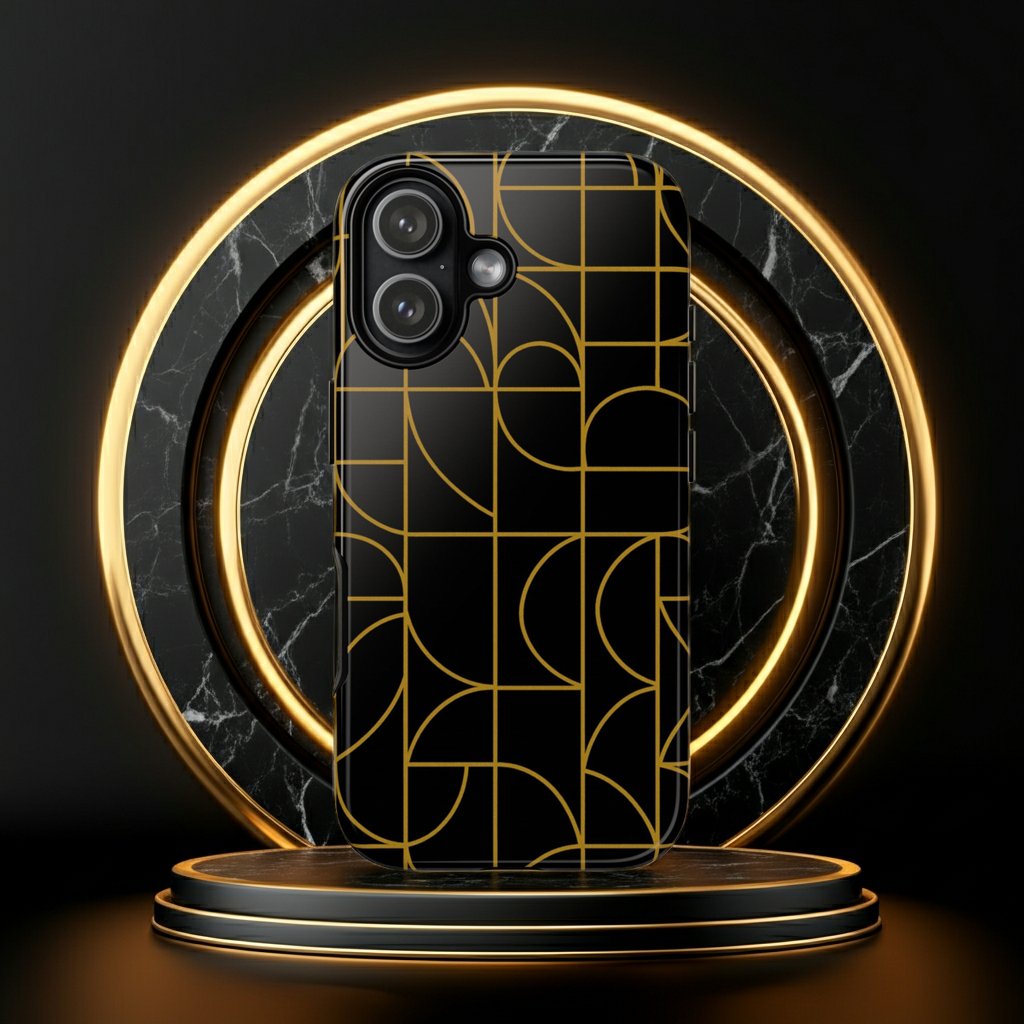 GIORMA™ Signature Geometry Phone Case – Black & Gold Architectural Hard Shell
