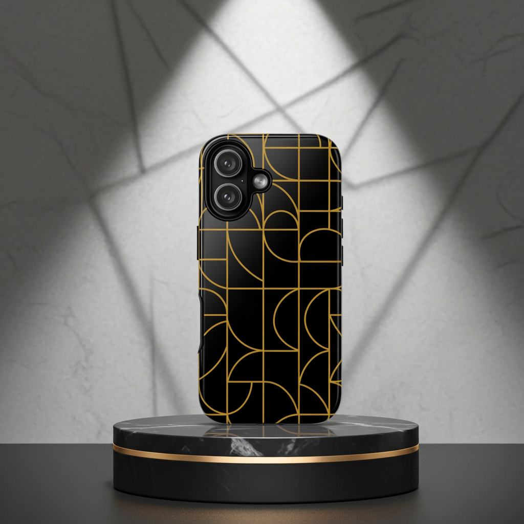 GIORMA™ Signature Geometry Phone Case – Black & Gold Architectural Hard Shell