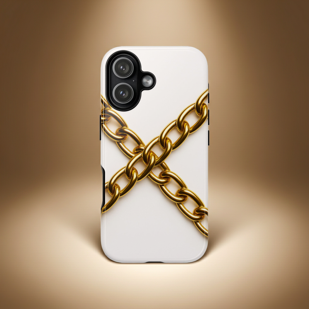 Luxury Gold Chain Phone Case – GIORMA™ White Aesthetic Glossy Hard Shell